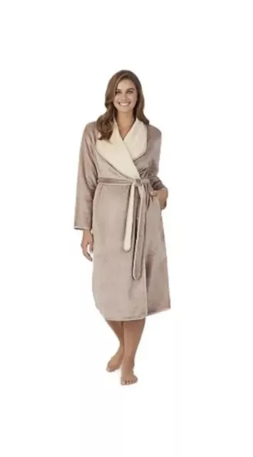 Koolaburra by UGG Plush Wrap Robe Beige w/ Ivory Lining Women's M - EXCELLENT!