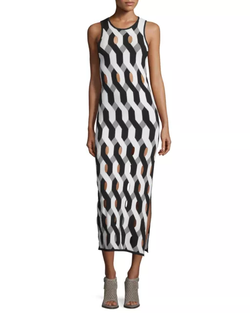 Rag & Bone Women's Olympia Midi Dress Black White Cutout Knit Stretch Sleeveless