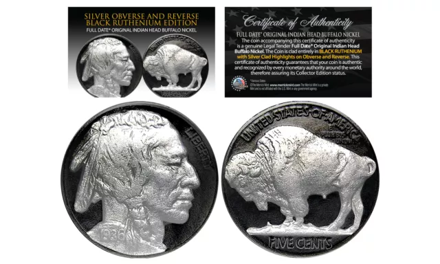 1930's BLACK RUTHENIUM Indian Head Buffalo Nickel FULL DATE with GENUINE SILVER