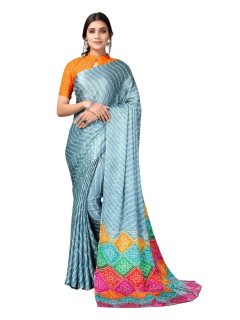 Women's Gray Tassel & Bandhani Printed Silk Saree with Unstitched Blouse MT996
