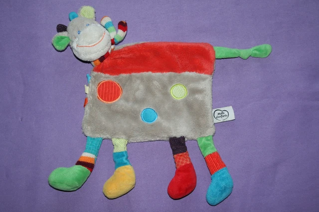 Mots D'enfants Doudou Vache Girafe Zoe Plat Beige Rond Orange Bleu Vert Kom9