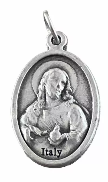 CATHOLIC SAINT JOSEPH & Sacred Heart Jesus Silver Tone Religious Medal ...