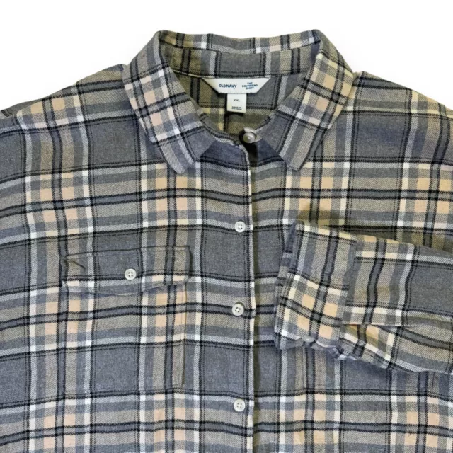 Old Navy Women's 2XL The Boyfriend Plaid Flannel Shirt 100% Cotton Button Up XXL