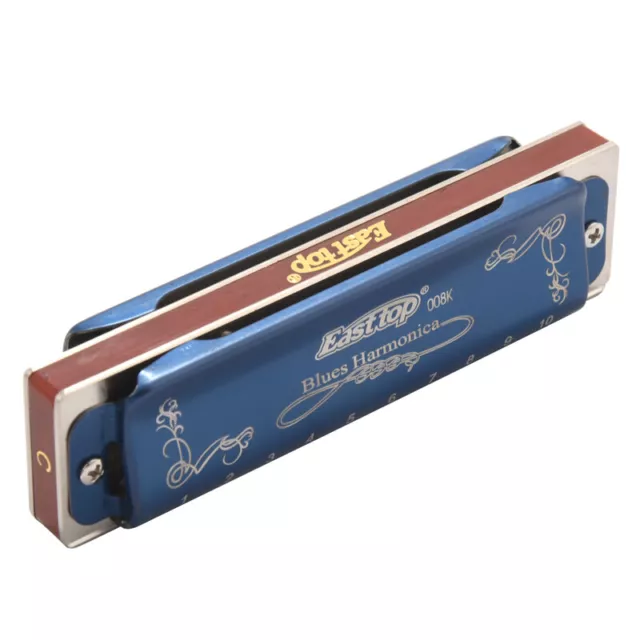 1X( T008K 10 Hole Blues Harmonica C Key Woodwind Musical Instrument with4380