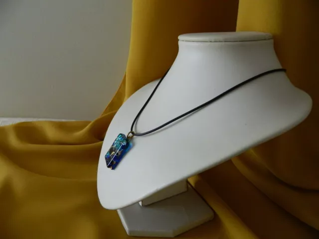 MURANO GLASS RECTANGULAR Pendant On Cord Necklace Cobalt Blue Gold ...