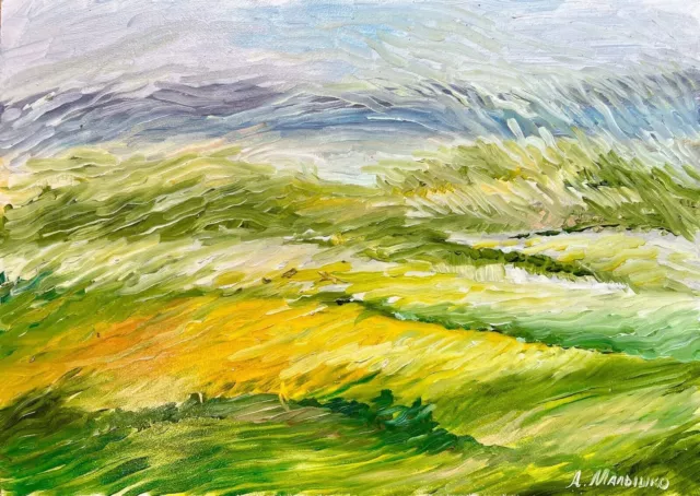 Peinture à l'huile originale sur panneau paysage en jaune impressionnisme