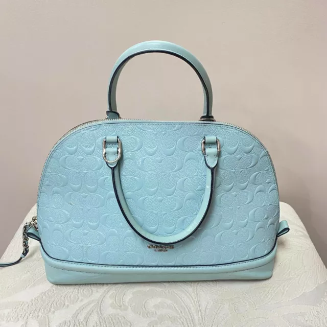 COACH Sierra Domed Satchel Handbag POWDER BLUE Leather Large EUC! F37218  $395