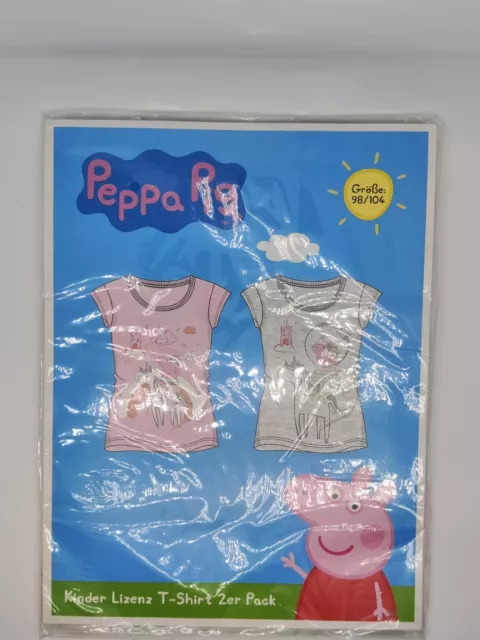 Peppa Wutz Mädchen T-Shirt Rosa/Grau 2er Pack 100% Baumwolle Neu & OVP