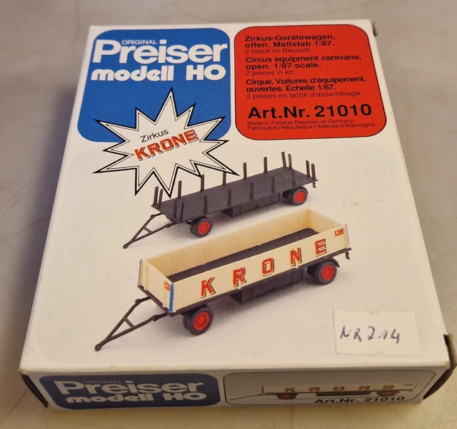 Preiser Circus PREISER 21010 BAUSATZ Zirkus Circus Krone 2 Gerätewagen H0-1:87, Neu in ...