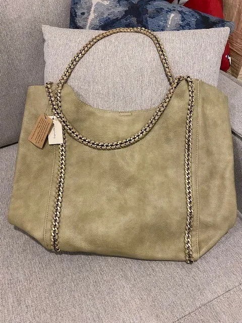 NWT Olive Green Tote Bag from FRANCESCAS Chocolate Brown Lining Double Handled
