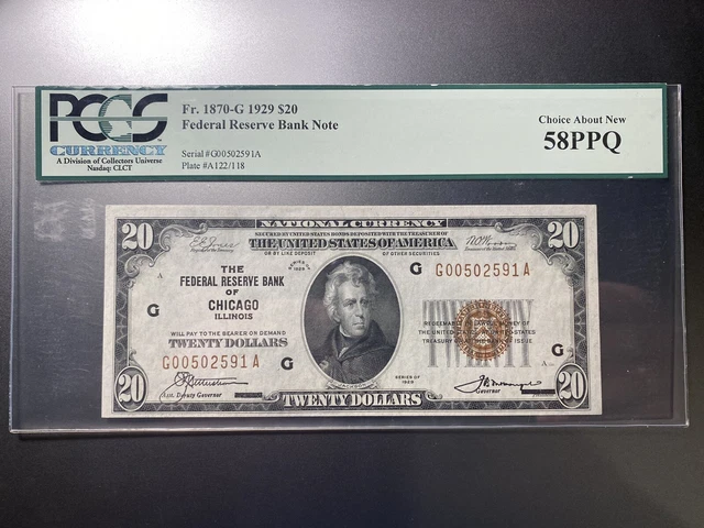 Fr 1870-G $20 1929 FRBN Chicago - PCGS 58 PPQ