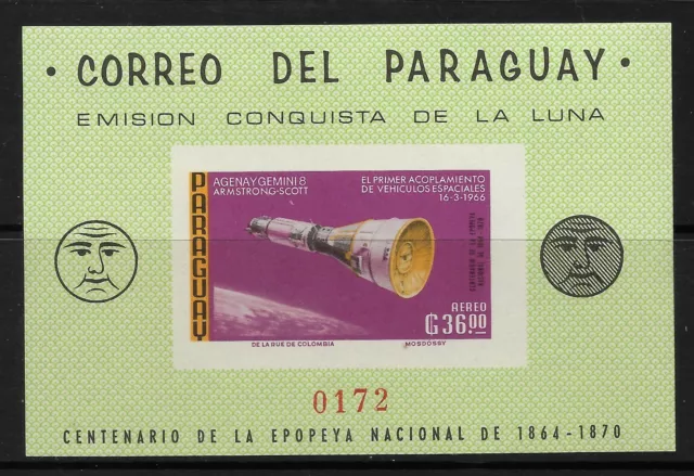 Stamps-Paraguay. 1966. Lune Exploration Imperf Miniature Feuille Mi : Bl 90. MNH