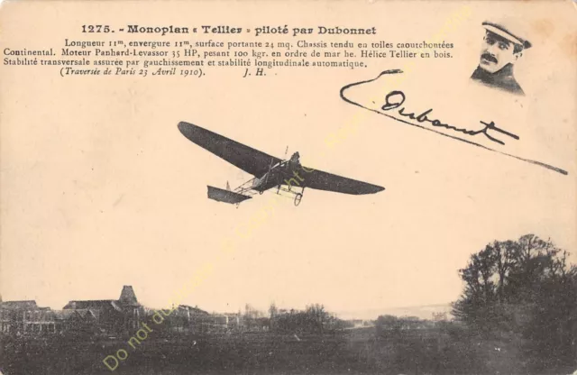 CPA AVIATION pilote EMILE DUBONNET avion Monoplan Tellier Edit HAUSER