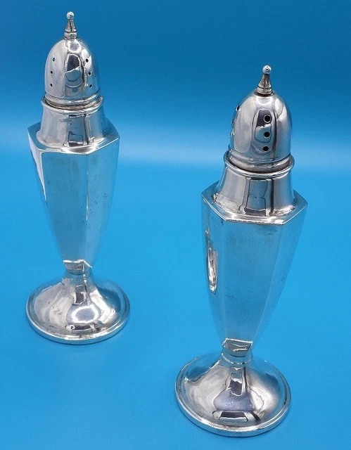 Vintage Sterling Silver Salt & Pepper Shakers Art Deco Style