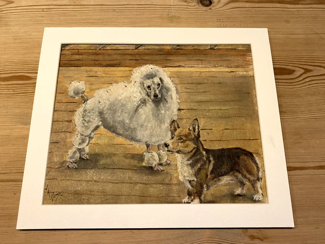 Antique Welsh Corgi & Poodle Dog Oil Painting 1935 Signed W.a. Remy