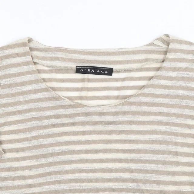 Alex & Co Damenpullover beige Schaufel gestreift Baumwolle Ausschnitt Größe 12 3