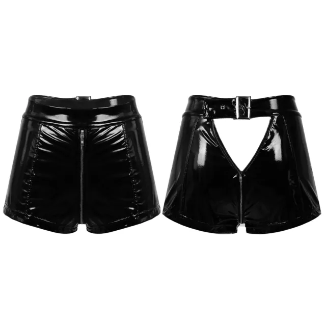 UK WOMEN PVC Leather High Waisted Booty Shorts Open Crotch Panties