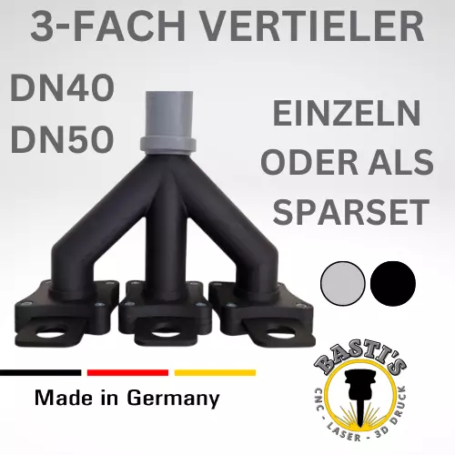 3 Fach Verteiler Abzweig Y-Stück DN40 DN50 BlastGate Absauganlage Absaugung