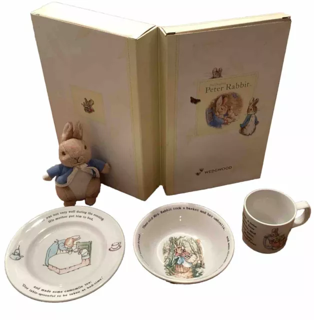 Peter Rabbit 3 Pcs Wedgwood Set Mug Bowl & Plate 18cm + Bean Toy 15cm