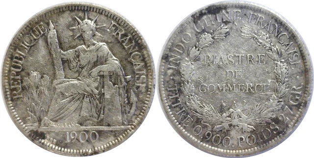 1900 A French Indo-China Piastre Silver KM# 5a.1 Fine Details Harshly Cleaned