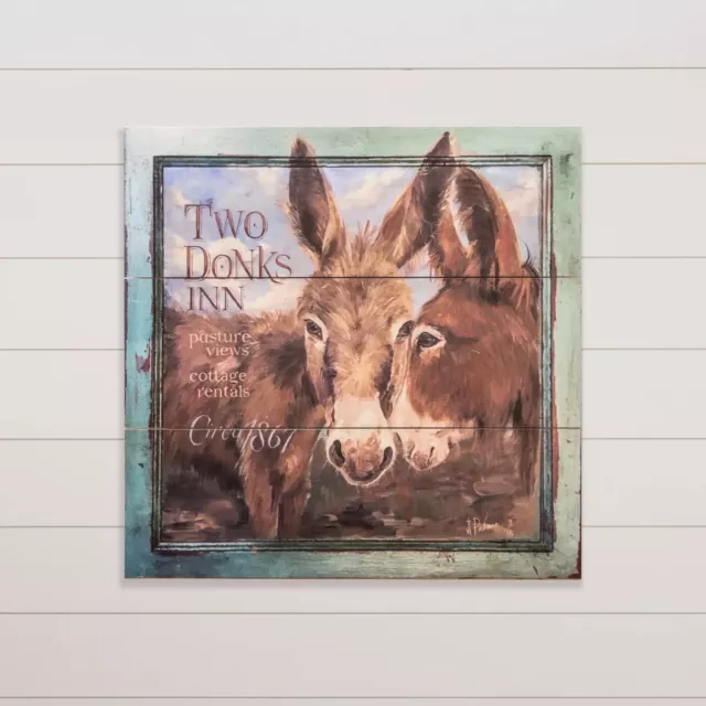 New Primitive Farmhouse Rustic TWO DONKS INN Donkey Picture Sign