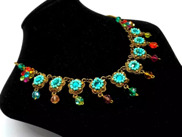 Lovely Necklace By Michal Negrin Elegant Colorful Flowers Crystals ISRAEL.