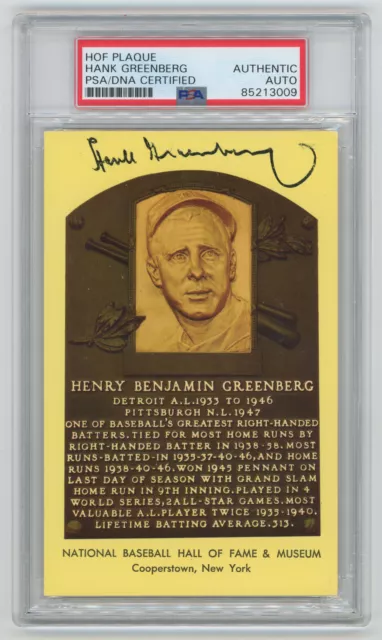 Hank Greenberg Signed Yellow HOF Plaque 8.5 (PSA slabbed) 687071