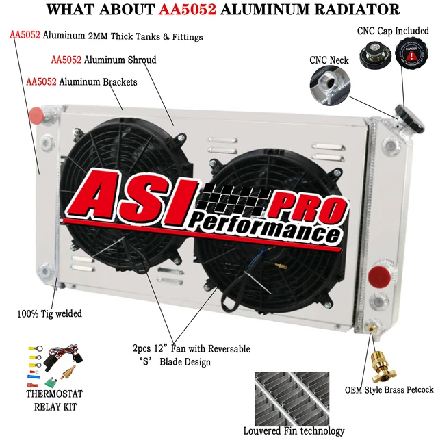 3 ROW Radiator+Shroud Fan+Relay For 1996-05 Chevy Blazer S10 Truck GMC V8 V6 US