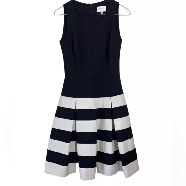 Milly Black and White Fit and Flare Cocktail Dress Size 2