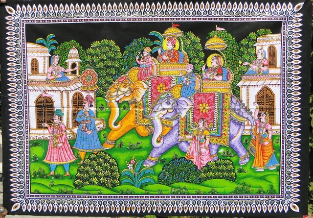 Elephants Indian Wall Hanging Batik Cotton Tapestry Handmade Queen King India H