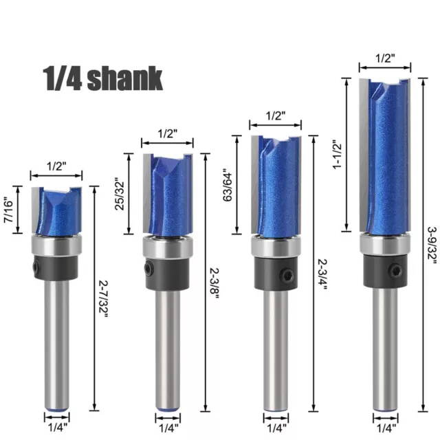 Trimming Bit Industrial 1/4" Shank Top Bearing Flush Trim Pattern Router Bit 2