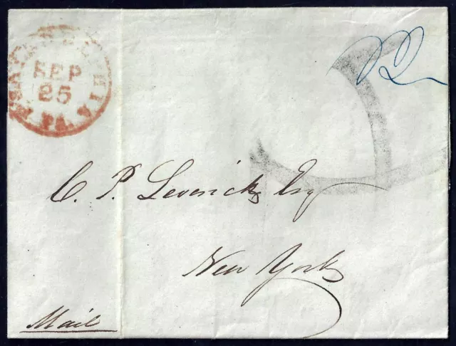 US 1843 Philadelphia Pa Rouge Cancel Sur Enveloppe Sans Plié Lettre Clos To Ny