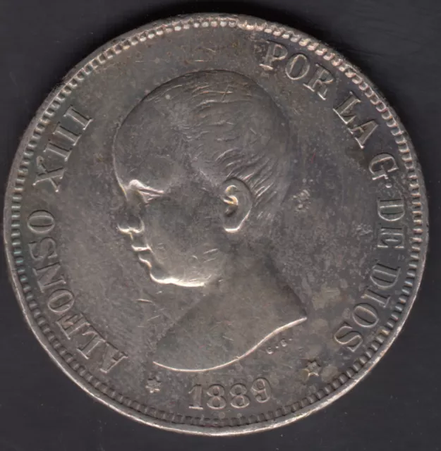 Spain Currency Alfonso XIII 5 Pesetas 1889 18 89 Mpm Sterling Silver