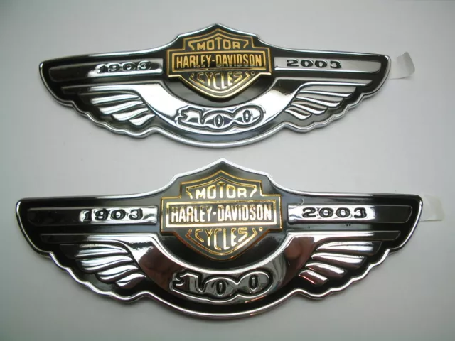 Pair Of NEW 100th Anniversary Gas Fuel Tank Medallions Emblems Harley Sportster