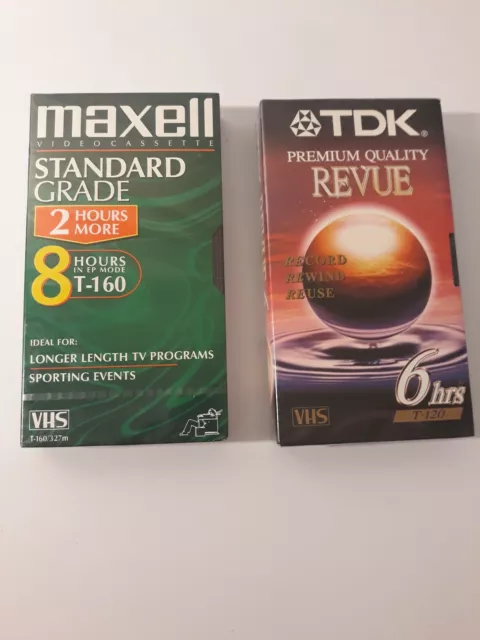 Lot of 2 VHS Video Cassettes Maxwell and TDK Revue 14 hours total