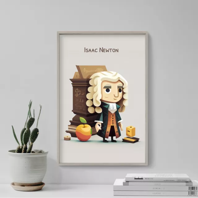 Isaac Newton - 3D Kids Drawing Poster, Art Print, Painting, Artwork, Gift