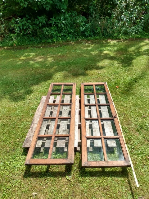 Antique Pair French Doors 10 Pane 18 Wide 64.5 Long Vintage Restore Repair