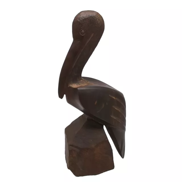 Vintage Exotic Rosewood Hard Wood Hand Carved Wood Wooden Pelican Statue 11.5"