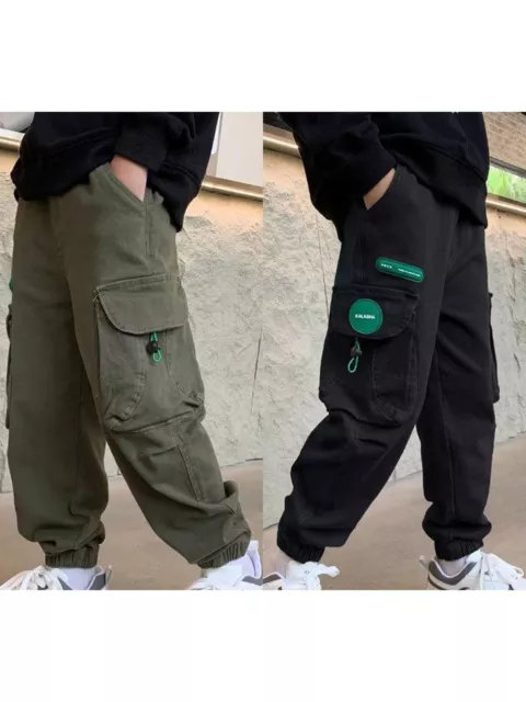 Kids Boys Sweatpants With Pockets Trousers Jogging Cargo Pants Hip-Hop Joggers 3