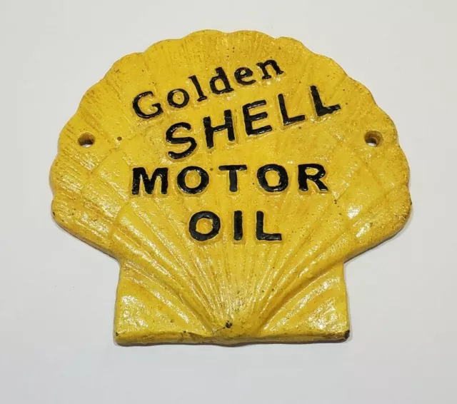 Vintage Cast Iron Golden Shell Motor Oil Sign Plaque