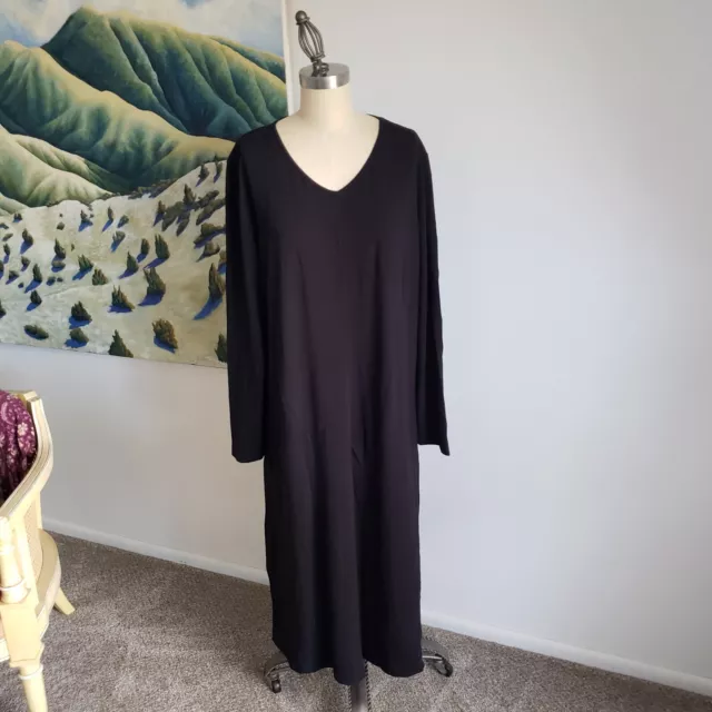 J Jill Womens Maxi Dress Stretch Black Long Sleeve Sz XL Rayon