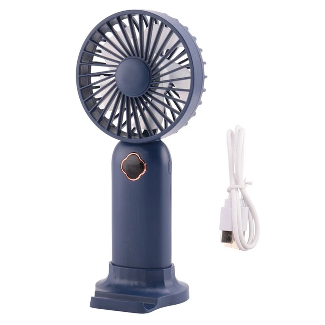 Mini Ventilateur de Poche Réglable 90° - Affichage Numérique, Support et Design Élégant Bleu
