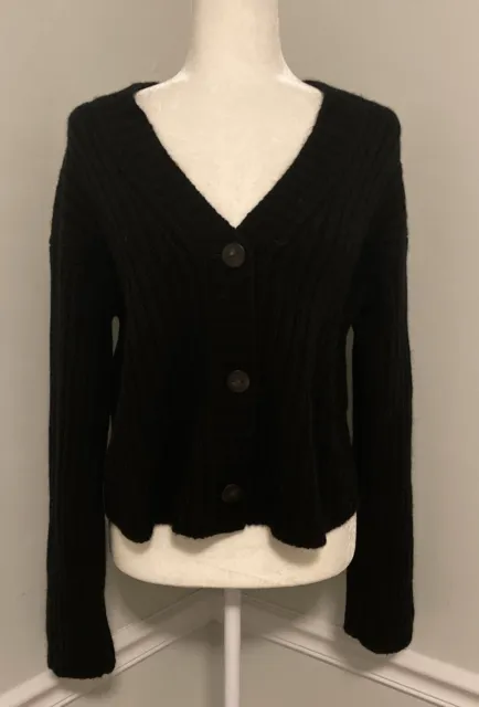 Vince Cropped Ribbed Wool Cashmere blend Button-up Cardigan In Black Size Large