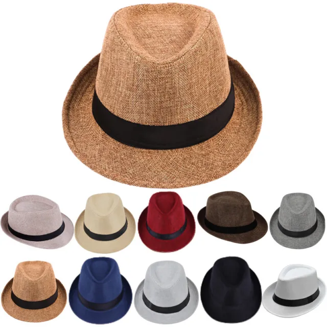 Mens Womens Straw Trilby Sun Hat Summer Panama Designer Fedora Beach Hat UK