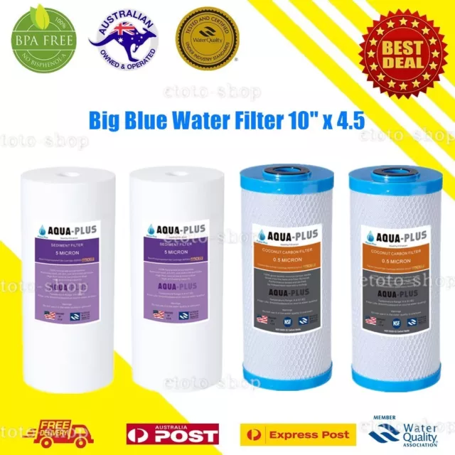 2 Set 10"x4.5" House Big Blue Water Filter Cartridges 5um Sediment 0.5um Carbon