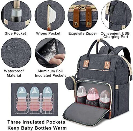 Multi-Functional Baby Diaper Bag Backpack with Bassinet Changing Station Crib 11