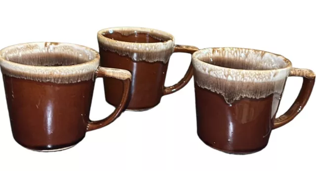 Set of 3 Vintage McCoy Pottery Brown Drip Glaze Coffee Mugs Cups USA