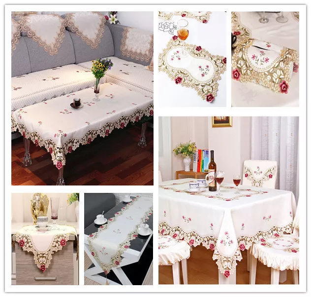 White Embroidered Flower Lace Dining Table Runner/Tablecloth Party Wedding Decor