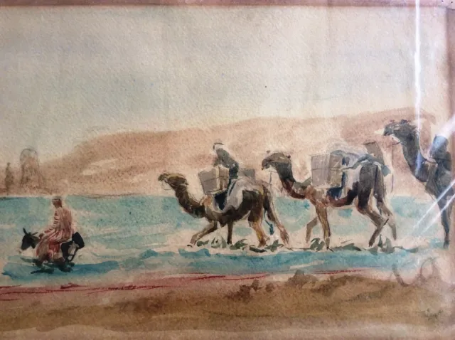 EDMUND FURST , Watercolor on Paper , Camels in Old Tel-Aviv , Landscape, Ca.1930
