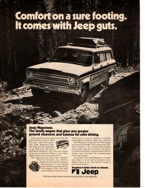1972 Jeep Wagoneer Family Wagon V-8 Engine 4-Wheel Drive Camping Site Print Ad